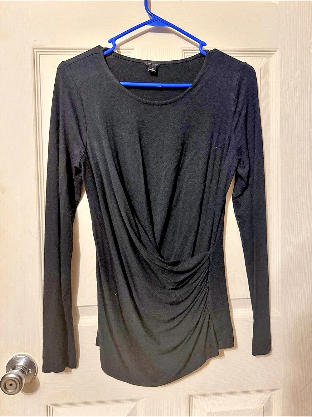 Ann Taylor Black Draped Long Sleeve Top Size Medium